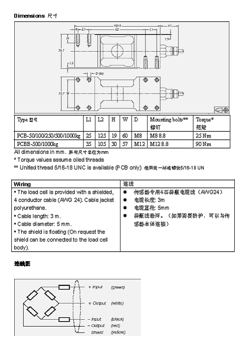 FLINTEC PCB 單點式稱重傳感器技術參數圖3