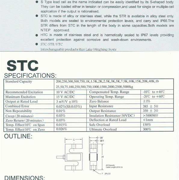 美國(guó)世銓CELTRON STC-5KG 稱重傳感器技術(shù)參數(shù)圖